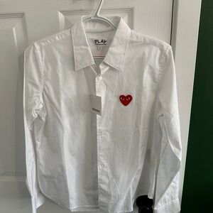 Comme des Garcons White Button-Down with Red Heart